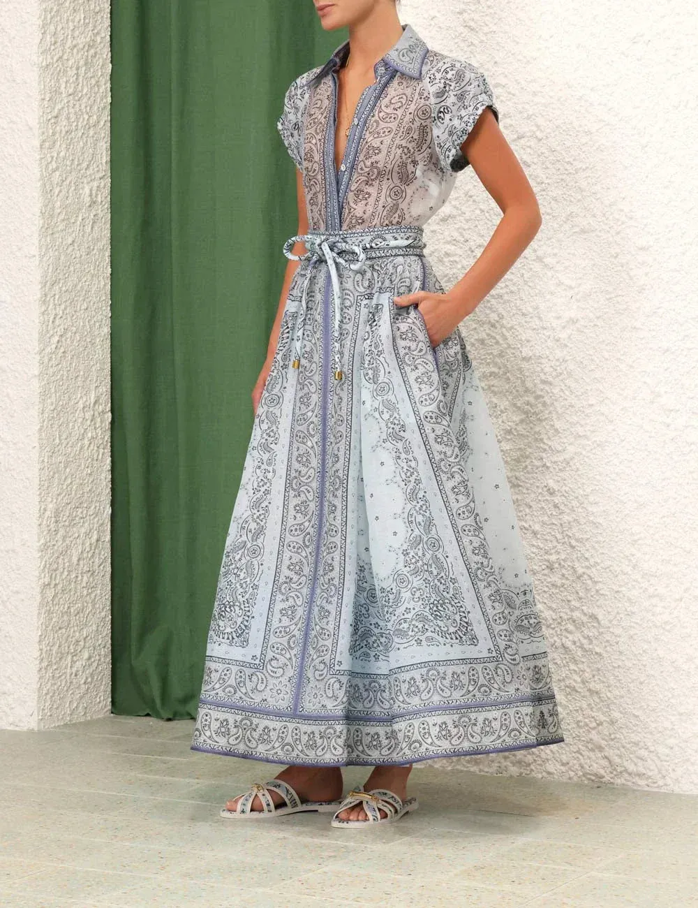 Paisley Maxi Shirt Dress | Belted Waist | Lightweight and Boho-Chic
