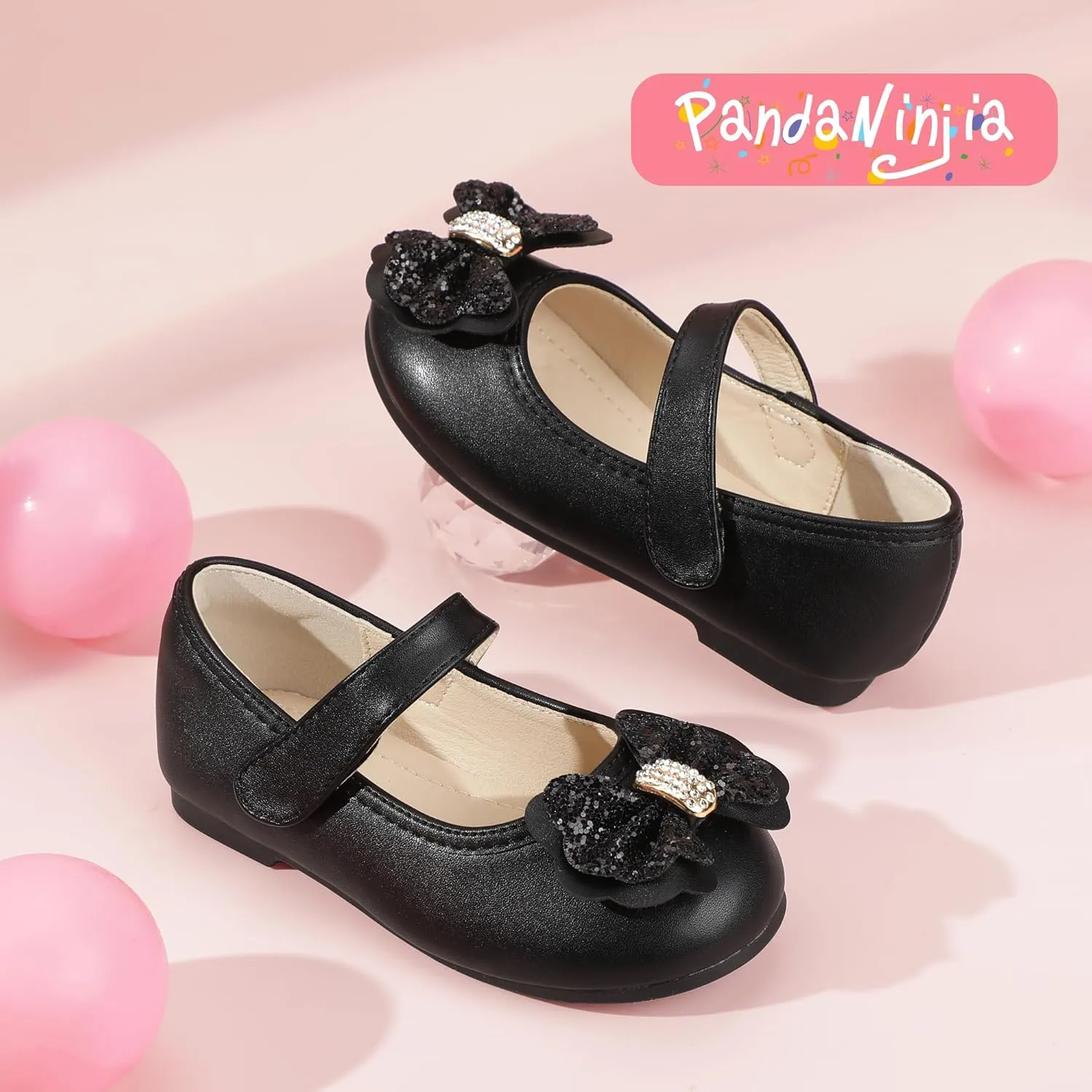 PANDANINJIA Flower Girl Shoes Toddler Little Kid Ballet Flats Pearls Wedding Party Mary Jane Girls Dress Shoes