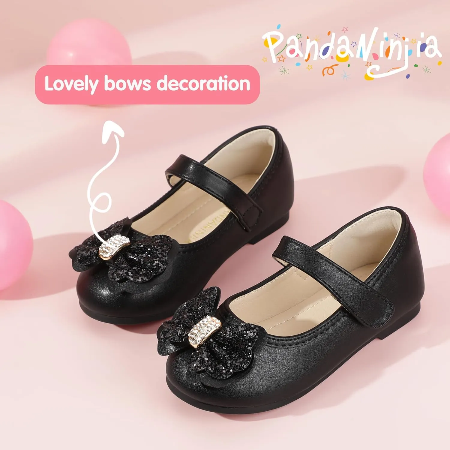 PANDANINJIA Flower Girl Shoes Toddler Little Kid Ballet Flats Pearls Wedding Party Mary Jane Girls Dress Shoes
