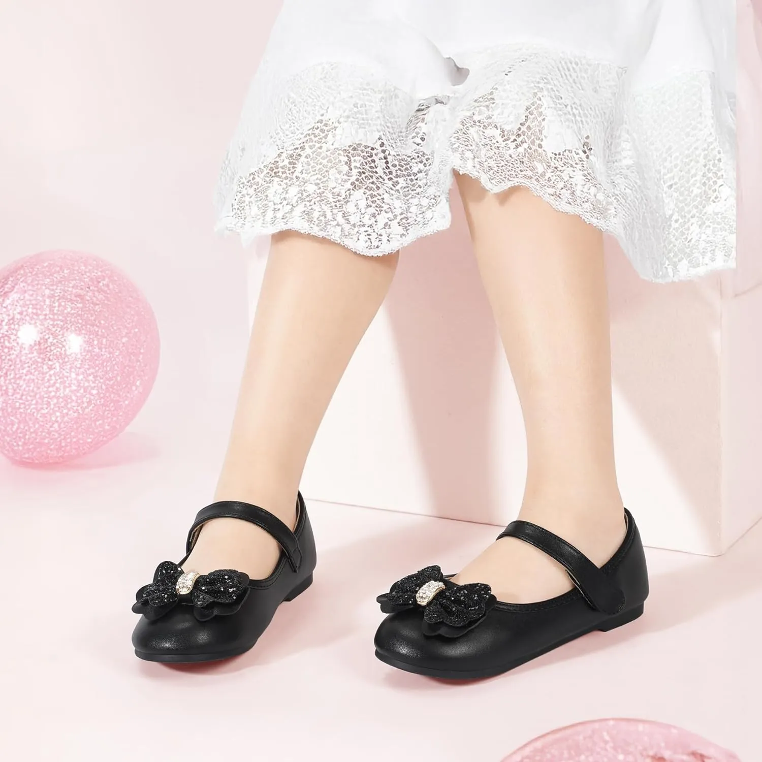 PANDANINJIA Flower Girl Shoes Toddler Little Kid Ballet Flats Pearls Wedding Party Mary Jane Girls Dress Shoes