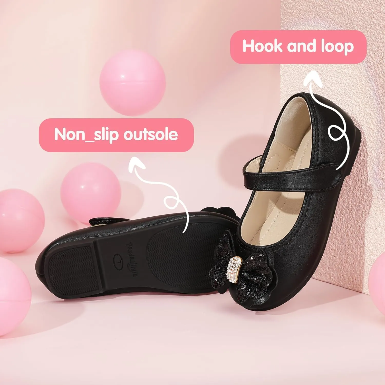 PANDANINJIA Flower Girl Shoes Toddler Little Kid Ballet Flats Pearls Wedding Party Mary Jane Girls Dress Shoes