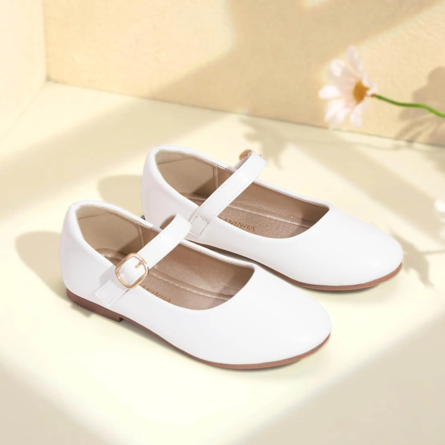 PANDANINJIA Girls Dress Shoes Flower Girl Ballet Pearl Flats Adela Wedding Party School for Toddler Little Kid