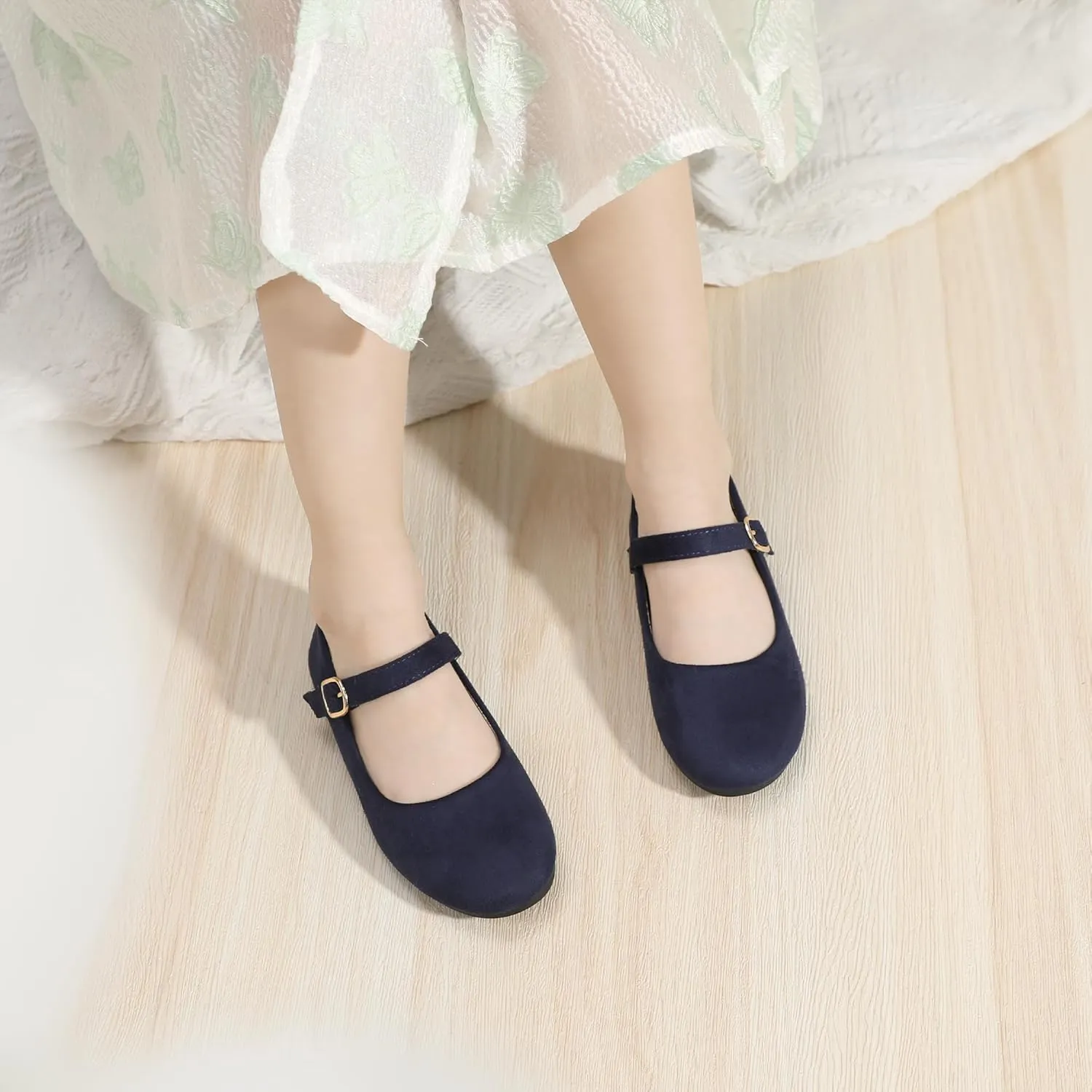 PANDANINJIA Girls Dress Shoes Flower Girl Ballet Pearl Flats Adela Wedding Party School for Toddler Little Kid