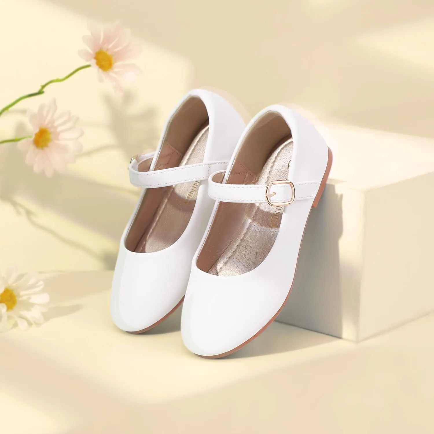 PANDANINJIA Girls Dress Shoes Flower Girl Ballet Pearl Flats Adela Wedding Party School for Toddler Little Kid