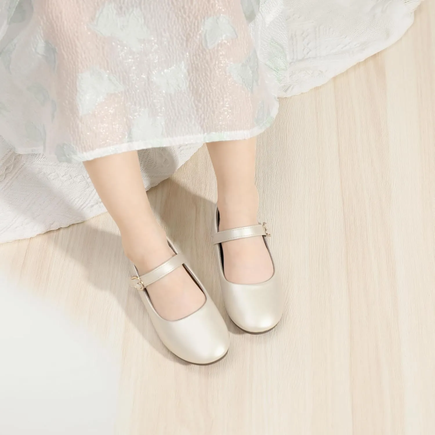 PANDANINJIA Girls Dress Shoes Flower Girl Ballet Pearl Flats Adela Wedding Party School for Toddler Little Kid
