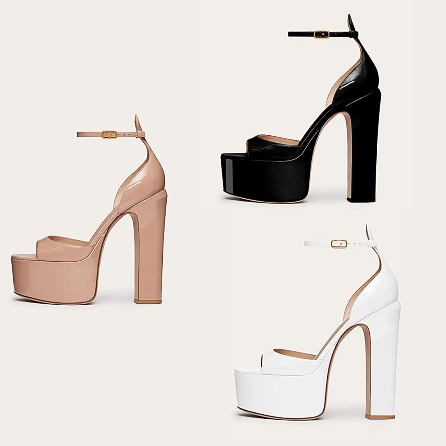 Platform Heels for Women 5.9IN High Heels Open Toe Pumps Buckle Solid Color Chunky Heels Platform Heel Sandals Ankle Strap Womens Party Pumps Wedding Shoes