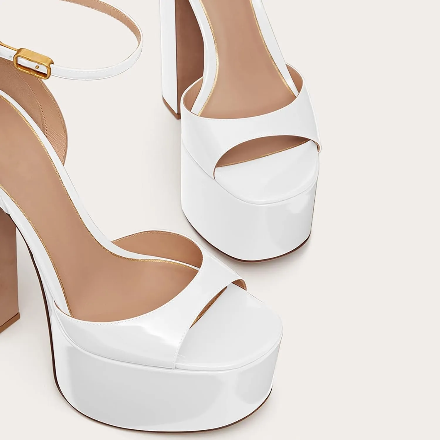 Platform Heels for Women 5.9IN High Heels Open Toe Pumps Buckle Solid Color Chunky Heels Platform Heel Sandals Ankle Strap Womens Party Pumps Wedding Shoes