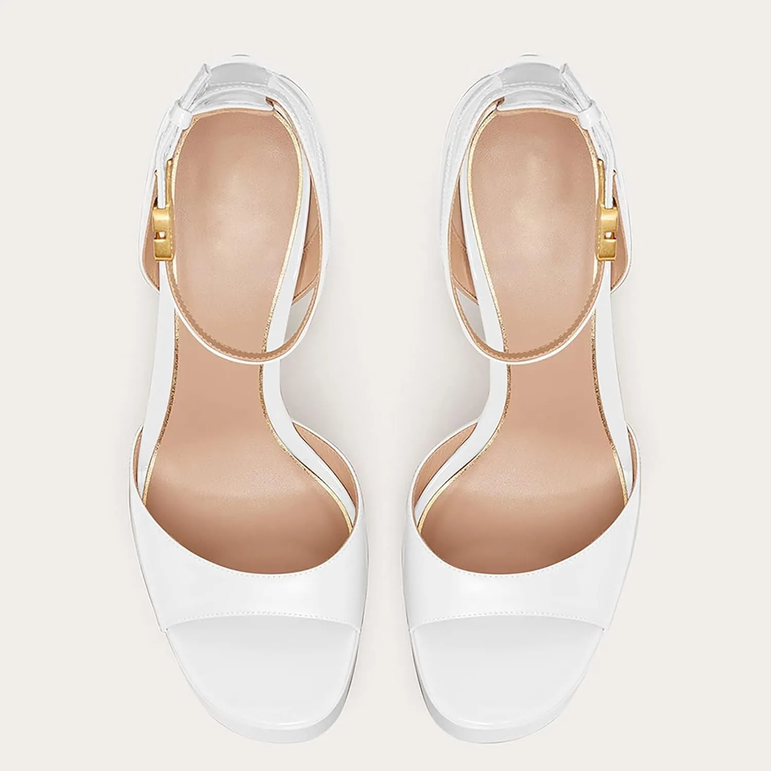 Platform Heels for Women 5.9IN High Heels Open Toe Pumps Buckle Solid Color Chunky Heels Platform Heel Sandals Ankle Strap Womens Party Pumps Wedding Shoes