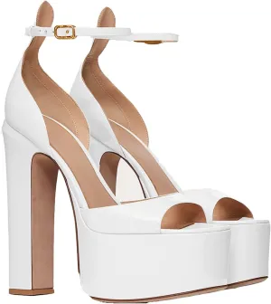 Platform Heels for Women 5.9IN High Heels Open Toe Pumps Buckle Solid Color Chunky Heels Platform Heel Sandals Ankle Strap Womens Party Pumps Wedding Shoes
