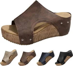 Platform Sandals Women Thick Sole Cork Wedge Sandals Comfy Wide Width Non-Slip Open Toe Summer Beach Slides Sandals