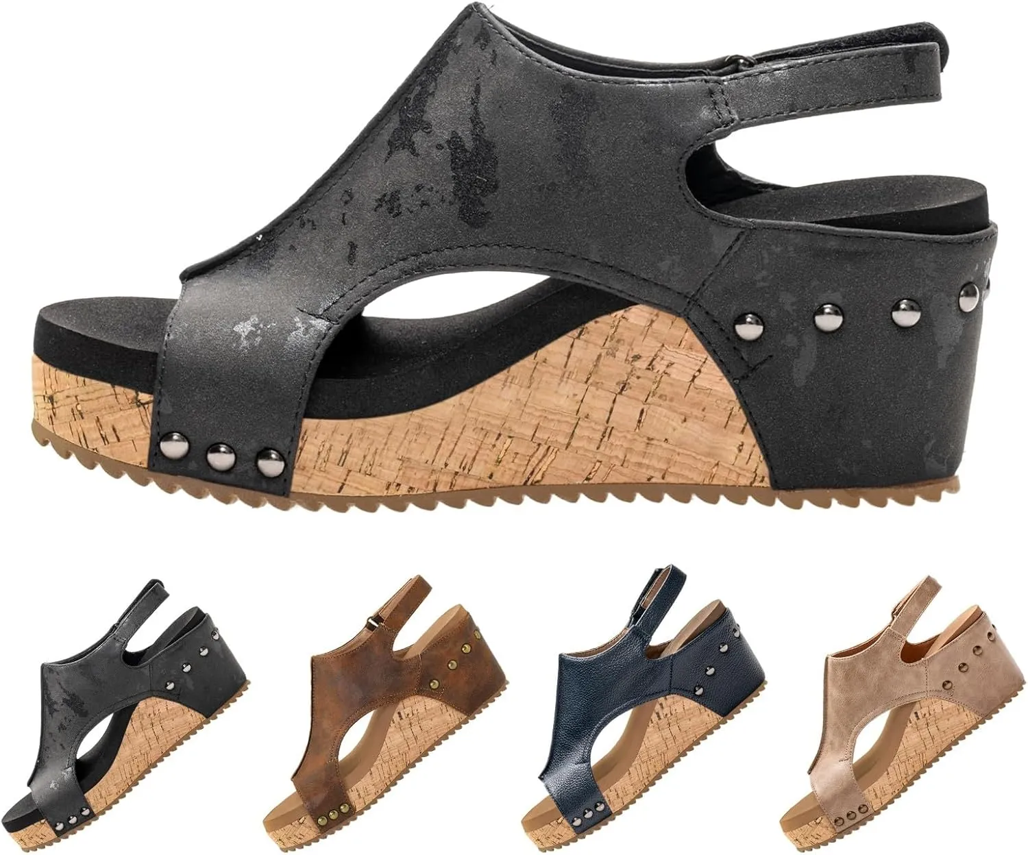 Platform Sandals Women Thick Sole Cork Wedge Sandals Comfy Wide Width Non-Slip Open Toe Summer Beach Slides Sandals