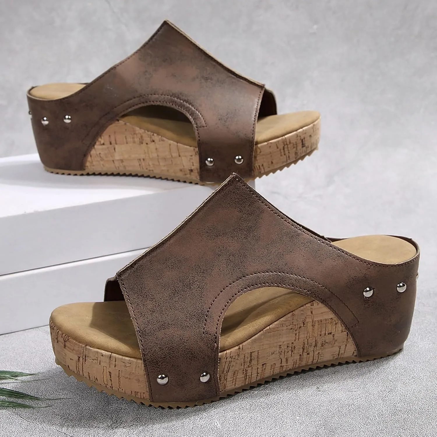 Platform Sandals Women Thick Sole Cork Wedge Sandals Comfy Wide Width Non-Slip Open Toe Summer Beach Slides Sandals