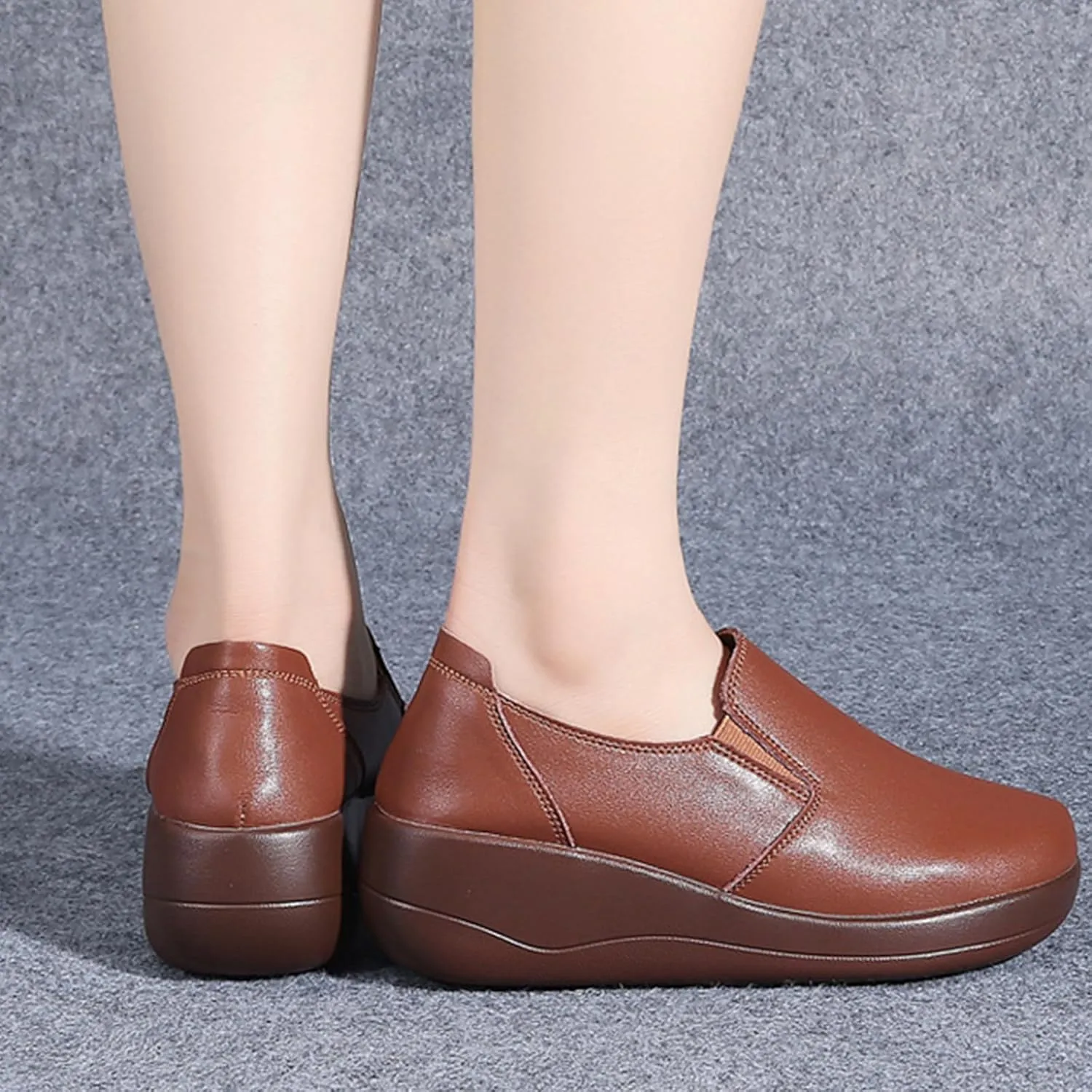 Platform Slip-On Rocker Sneakers for Women Arch Support Walking All Day Fashion Wide Round Toe Comfort Thick Wedge Loafers Casual Daily Work Walking Shoes