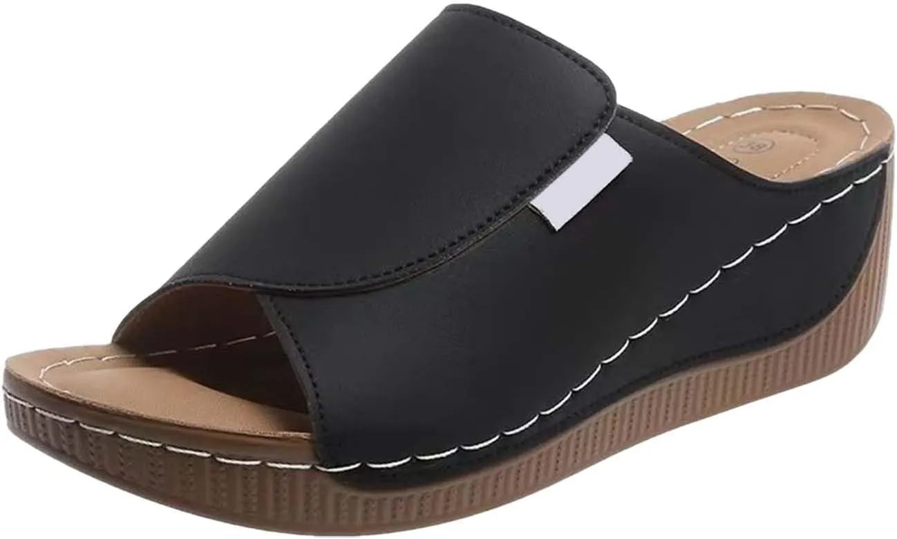 Platform Slip on Sandals for Women Basic Slope Heel Thick Bottom Summer One Foot Stirrup Dressy Beach Slipper Sandal