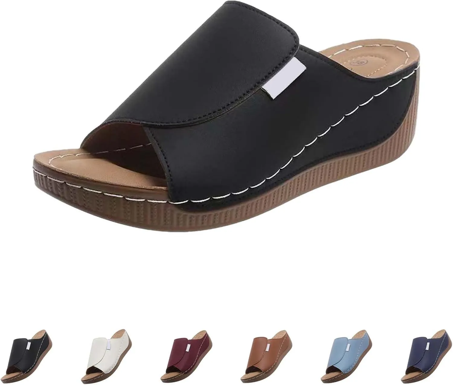Platform Slip on Sandals for Women Basic Slope Heel Thick Bottom Summer One Foot Stirrup Dressy Beach Slipper Sandal