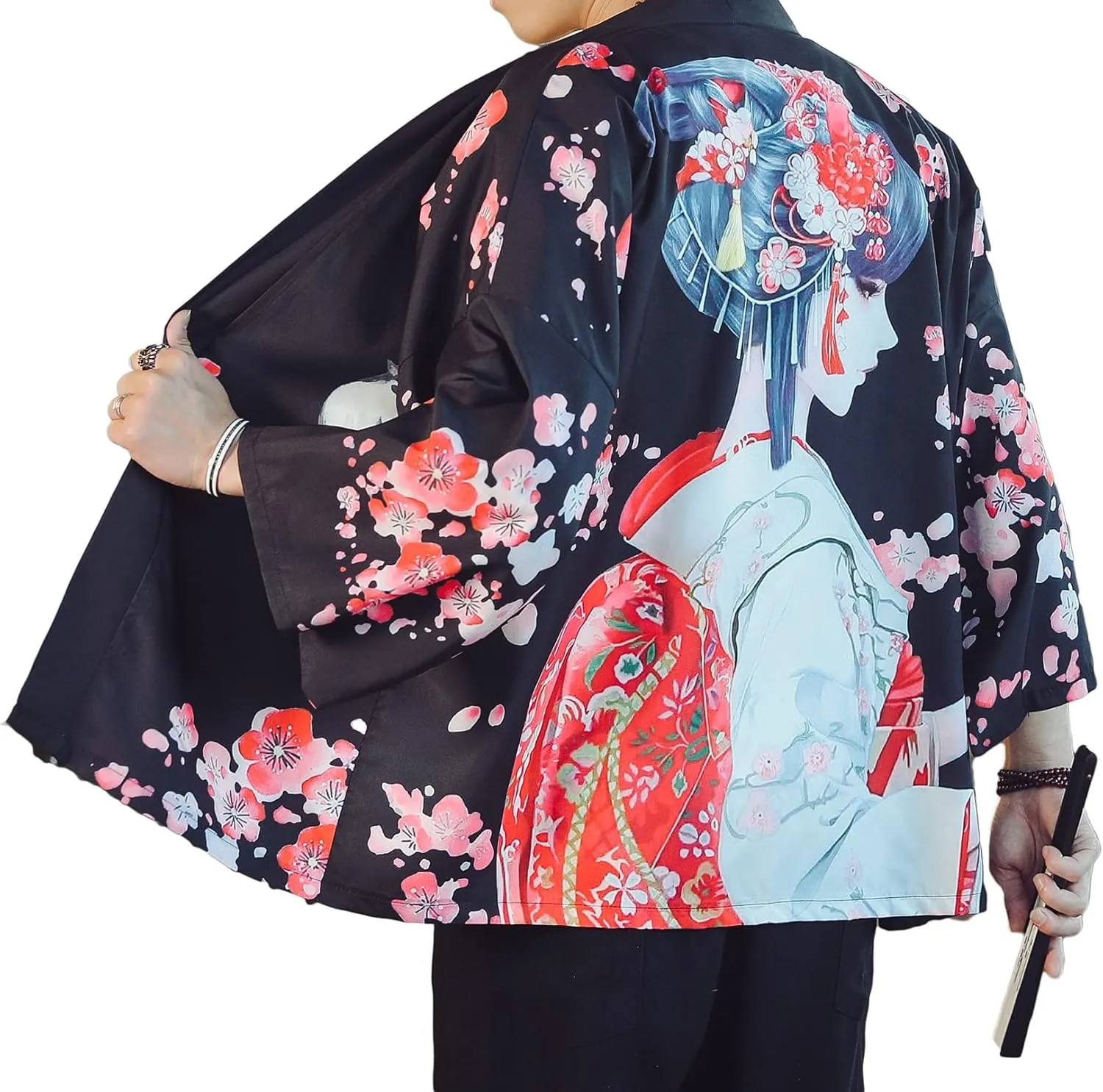 PRIJOUHE Men's Lightweight Kimono Jacket Seven Sleeve Open Front Cardigan Coat Japanese Style Bathrobe