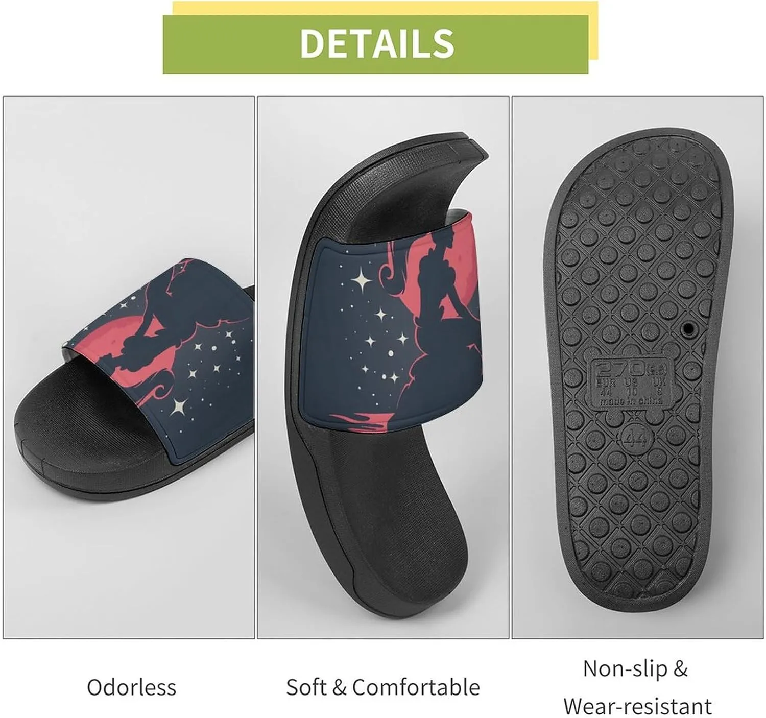 Princess Mermaid at Sunset PVC Home Slippers Beach Shower Sandals Summer Non-Slip Outdoor Shoes for Men Women