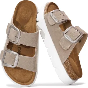 Project Cloud Genuine Leather Platform Sandals Women Footwear - Wedge Chunky Sandals Womens sandals with Memory Foam Insole and Cork Footbed (GREECECHUNKY)
