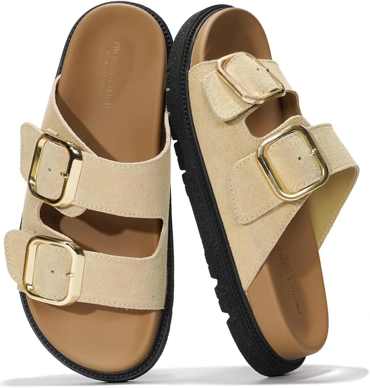 Project Cloud Platform Summer Sandals for Women 2025 - Comfortable and Adjustable Straps Summer Slides with Memory Foam Insole - Non-Slip Casual Womens Sandals