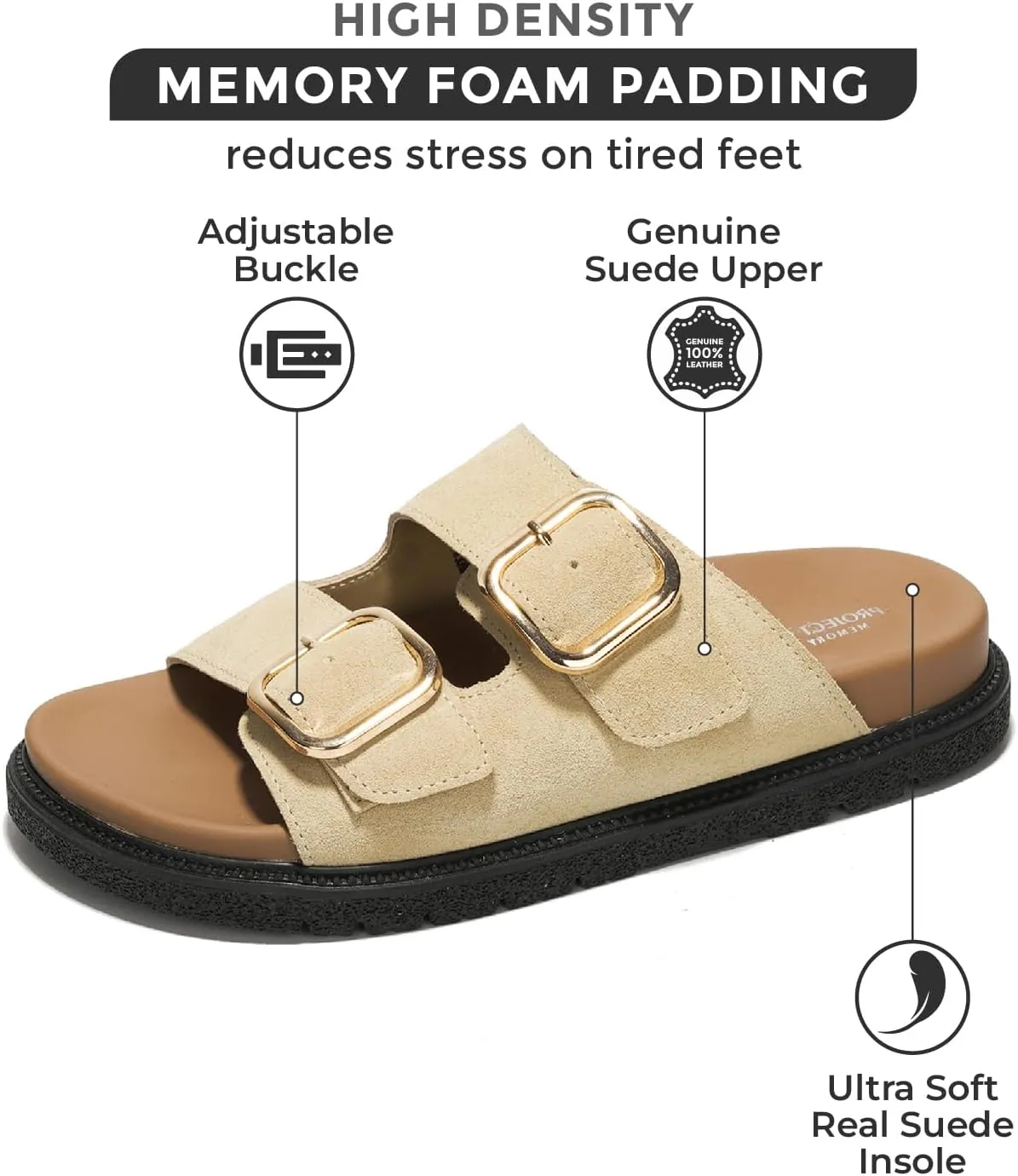 Project Cloud Platform Summer Sandals for Women 2025 - Comfortable and Adjustable Straps Summer Slides with Memory Foam Insole - Non-Slip Casual Womens Sandals