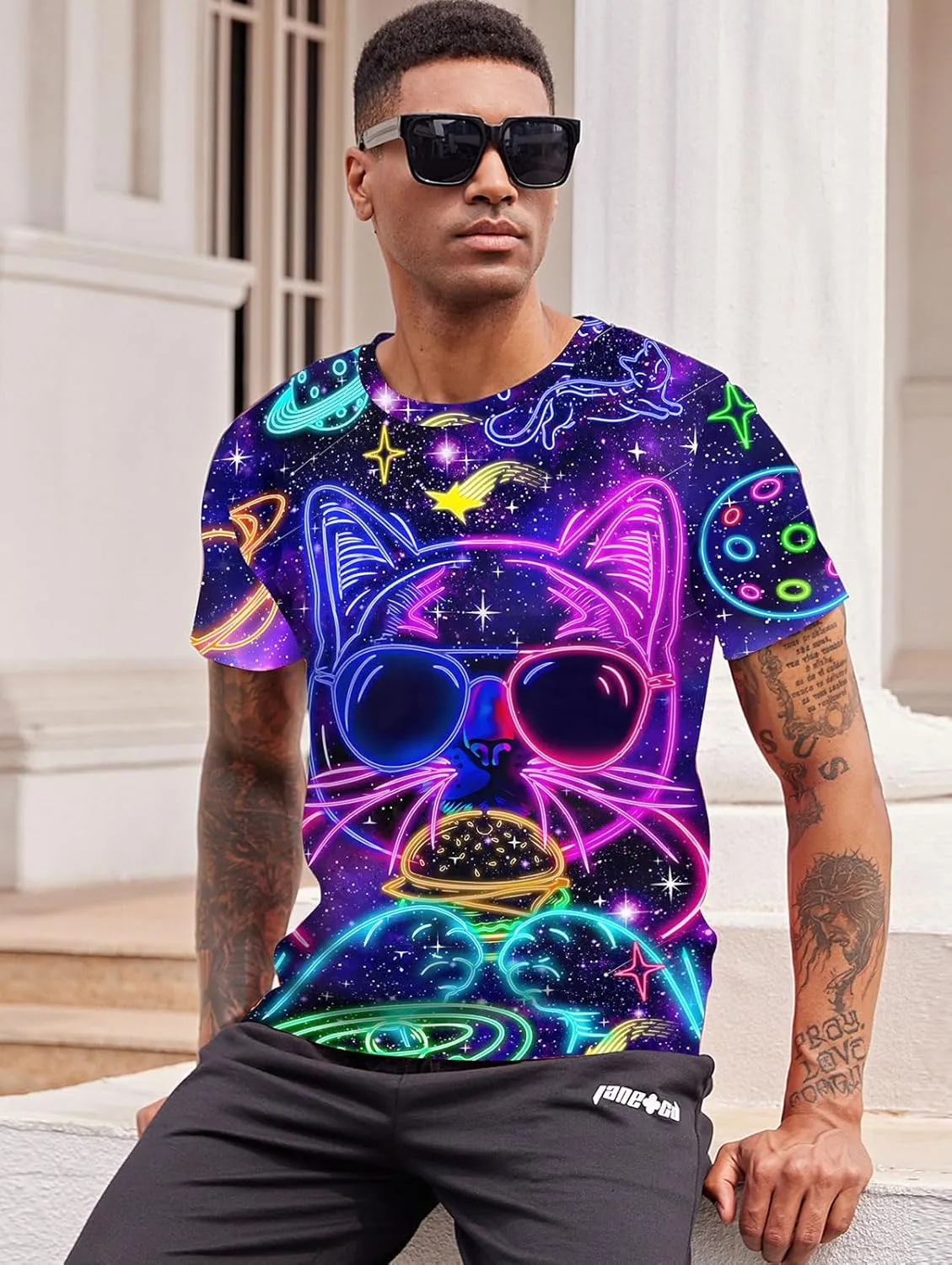 RAISEVERN Mens T-Shirts Cool Novelty Crewneck Short Sleeve Funny Graphic Top Casual Tees for Women