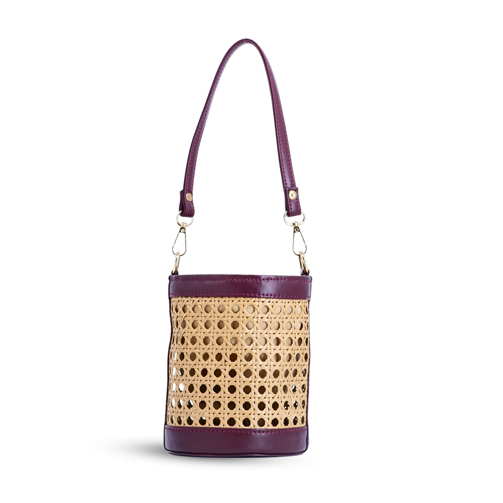 Rattan Weave Bucket Bag - Vintage Merlot
