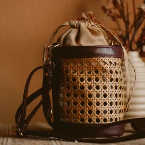 Rattan Weave Bucket Bag - Vintage Merlot