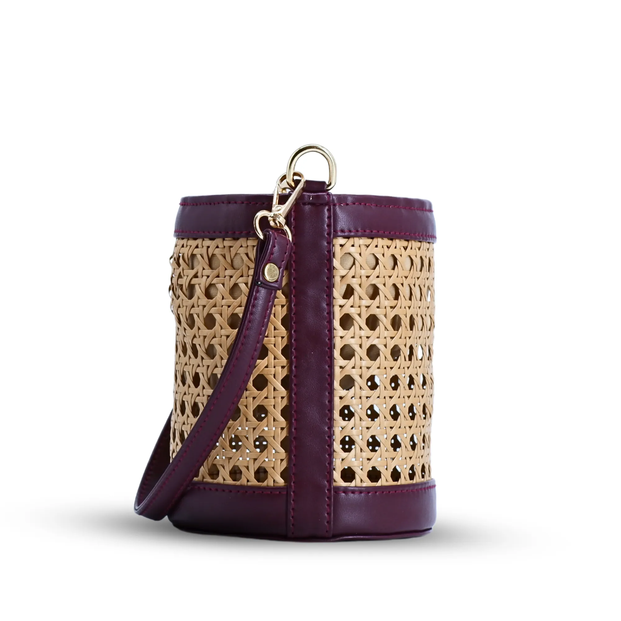 Rattan Weave Bucket Bag - Vintage Merlot