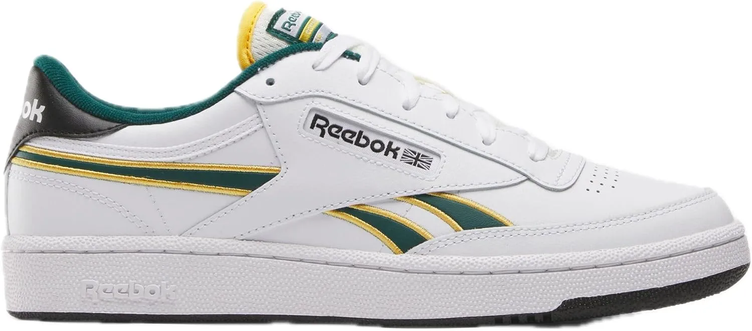 Reebok Unisex Club C Revenge Sneaker, White/Fierce Gold/Collegiate Green, 6.5 US Men