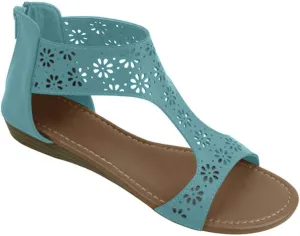 S8A1003B Women's Sandals Roman Gladiator Flats Flower Hollow Perforated Back Zipper Shoes 4 Colors