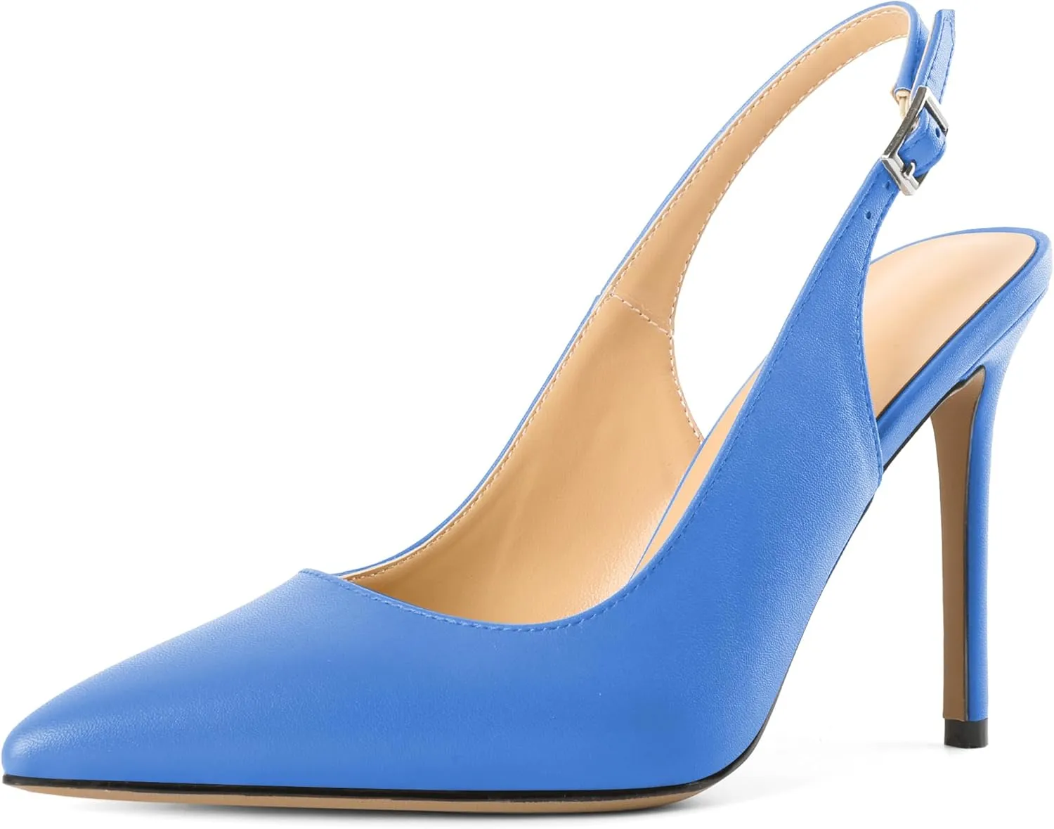 SAMMITOP Women's Slingback Pumps High Heel Pointed Toe Ankle Strap Office Party Dress Shoes 4 Inch