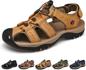 Sandals for Men Leather Lightweight Outdoor Hiking Sandals with Arch Support Athletic Beach Water Shoes for Walking Trekking Camping