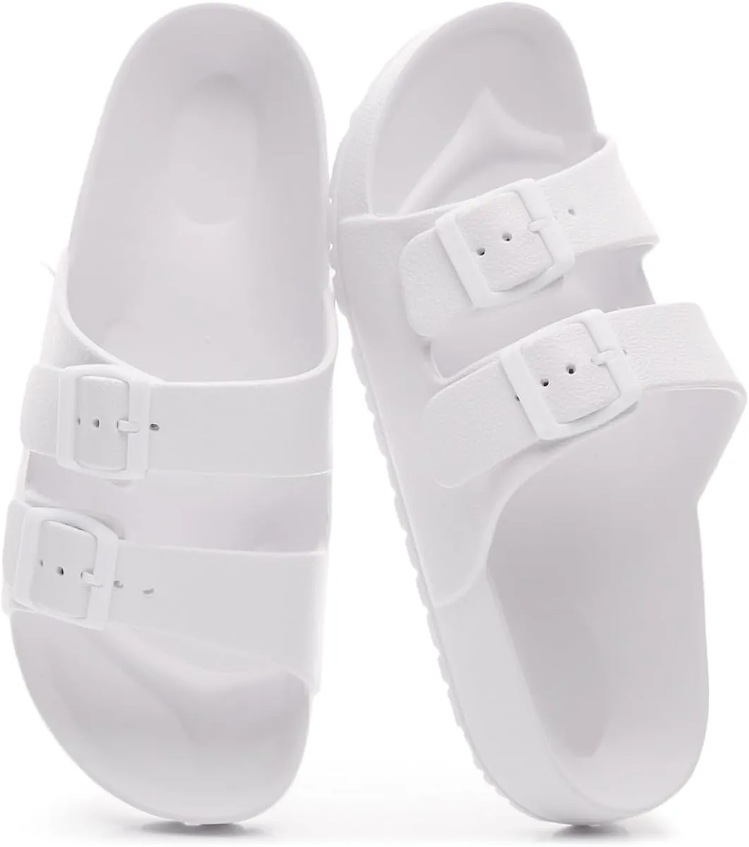 Sandals Slide for Women Double Buckle Adjustable Flat Shoes