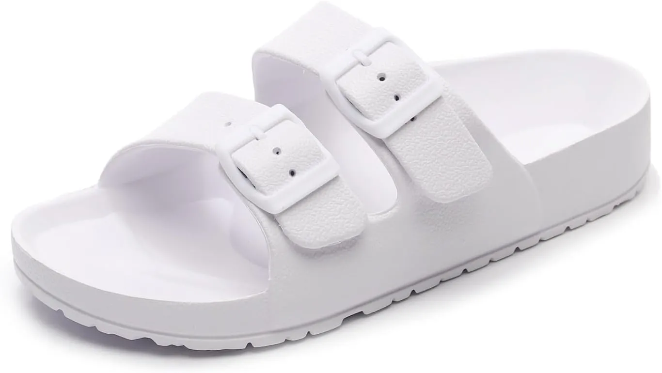 Sandals Slide for Women Double Buckle Adjustable Flat Shoes