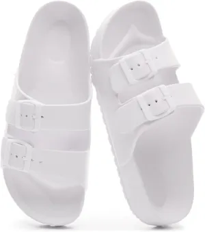 Sandals Slide for Women Double Buckle Adjustable Flat Shoes