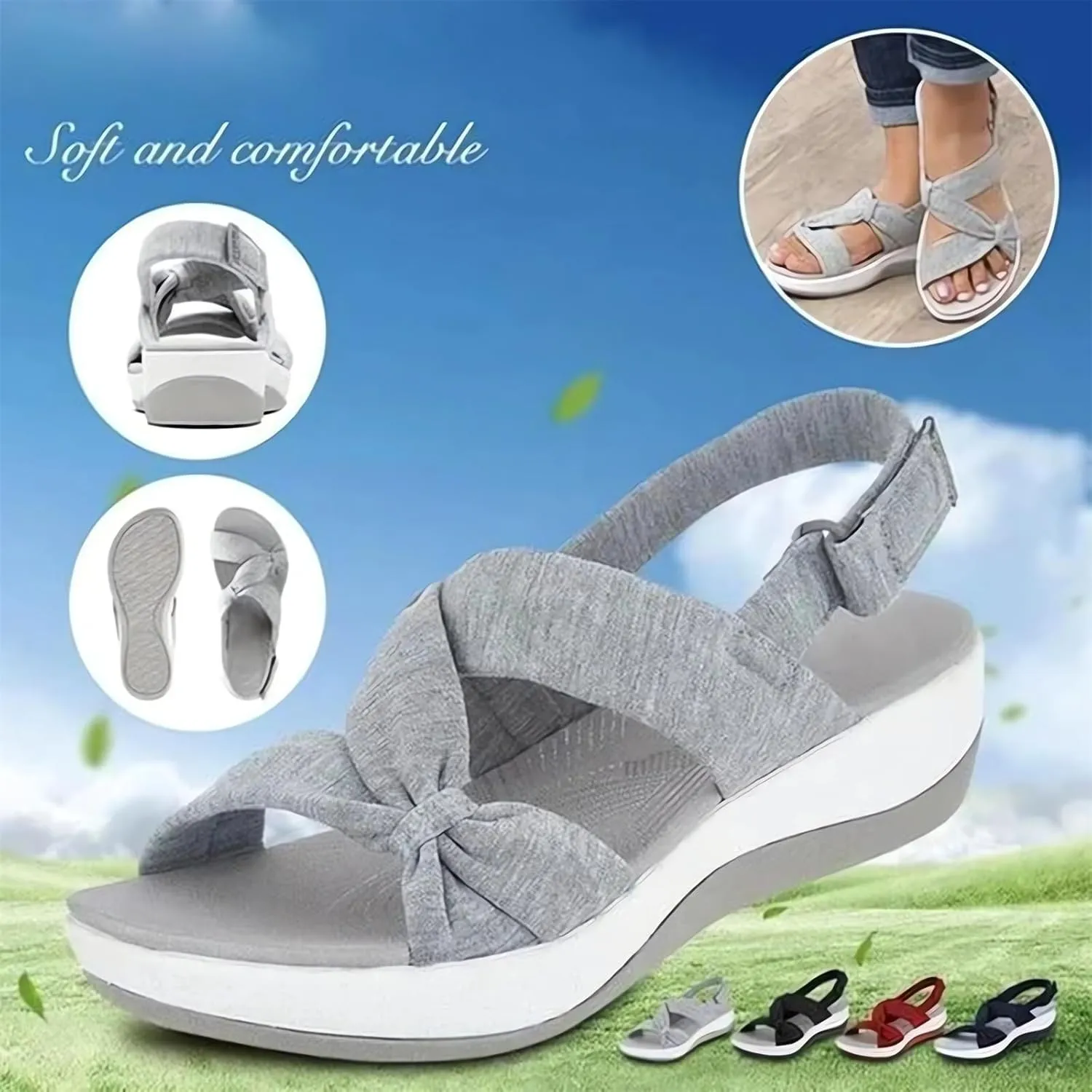 Sandals Women Comfortable Orthotic Sport Slippers Ankle Strap Wide Width Arch Support Shoes Beach Summer 2025 Extra Breathable Air Vacation Slide Sandls Orthopedic Walking Flat Sandal