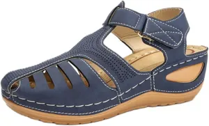 Sandals Women Dressy Summer Closed Toe Wedge Platform Vintage Casual Hollow Out Orthopedic Shoes Comfy Bohemia Sandal Gladiator Ladies Shoes Comfortable Ankle Strap Outdoor Wedges