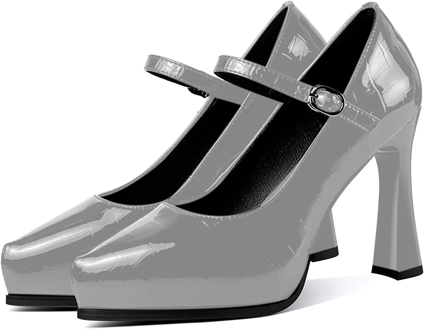 sarawill Women's Pointed Toe Mary Jane High Block Heels Fashion Crocodile Platform Pumps Evening Office Dressy High Heel Shoes for Ladies