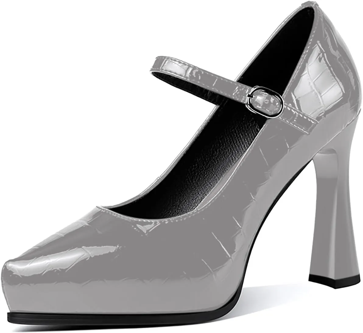 sarawill Women's Pointed Toe Mary Jane High Block Heels Fashion Crocodile Platform Pumps Evening Office Dressy High Heel Shoes for Ladies