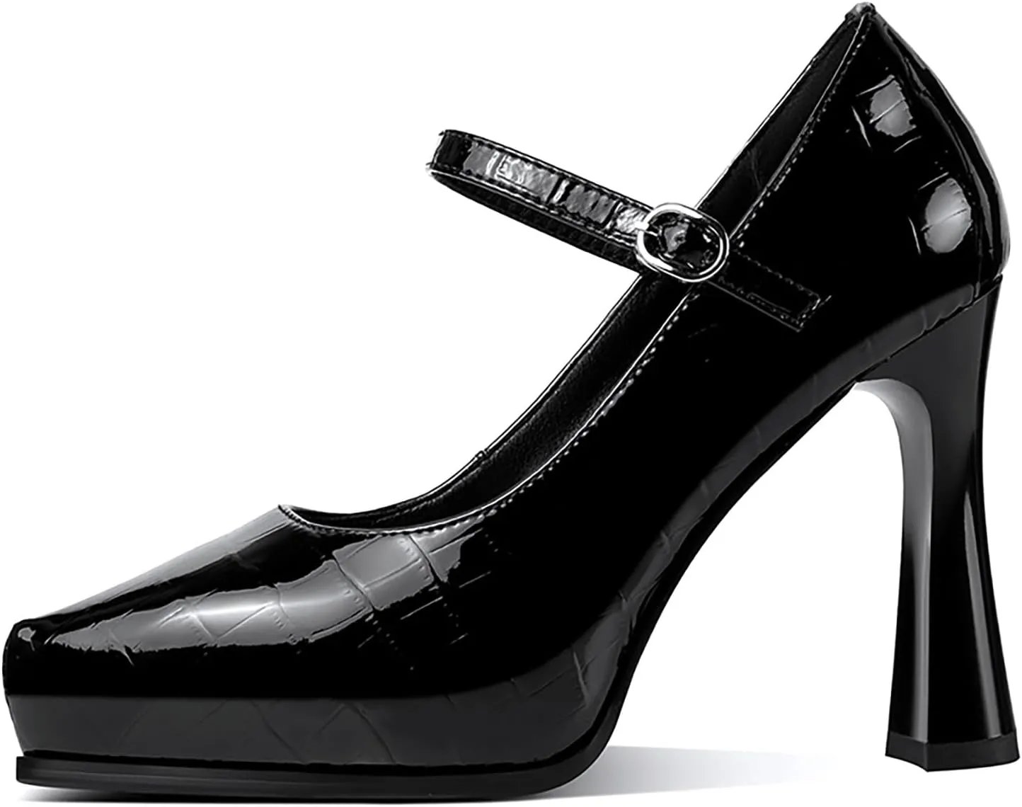 sarawill Women's Pointed Toe Mary Jane High Block Heels Fashion Crocodile Platform Pumps Evening Office Dressy High Heel Shoes for Ladies