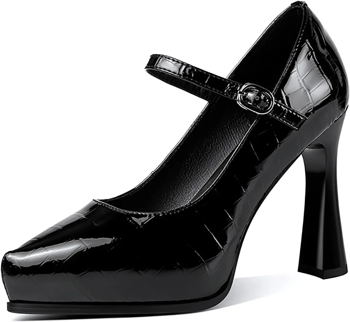 sarawill Women's Pointed Toe Mary Jane High Block Heels Fashion Crocodile Platform Pumps Evening Office Dressy High Heel Shoes for Ladies