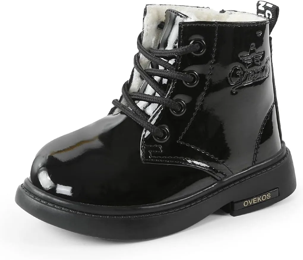 seticeo Boys Girls Side Zipper Ankle Boots Lace Up Waterproof Combat Boot Winter Low Heel Faux Fur Lined Snow Boots (Toddler/Little Kids/Big Kids)
