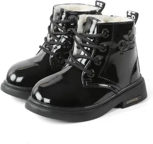 seticeo Boys Girls Side Zipper Ankle Boots Lace Up Waterproof Combat Boot Winter Low Heel Faux Fur Lined Snow Boots (Toddler/Little Kids/Big Kids)