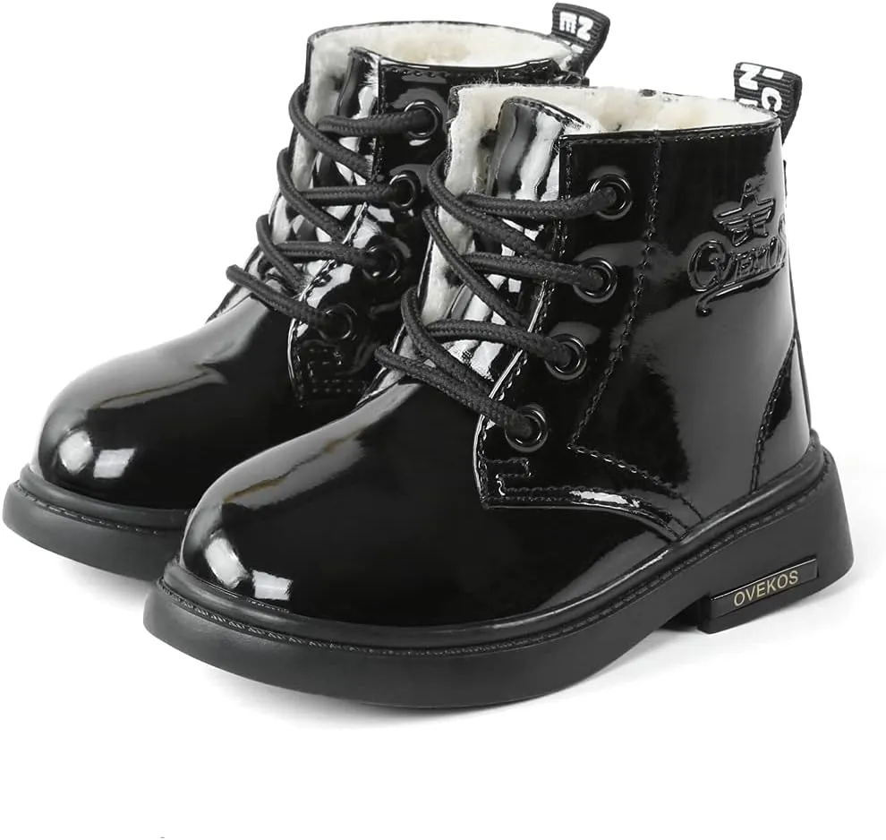seticeo Boys Girls Side Zipper Ankle Boots Lace Up Waterproof Combat Boot Winter Low Heel Faux Fur Lined Snow Boots (Toddler/Little Kids/Big Kids)