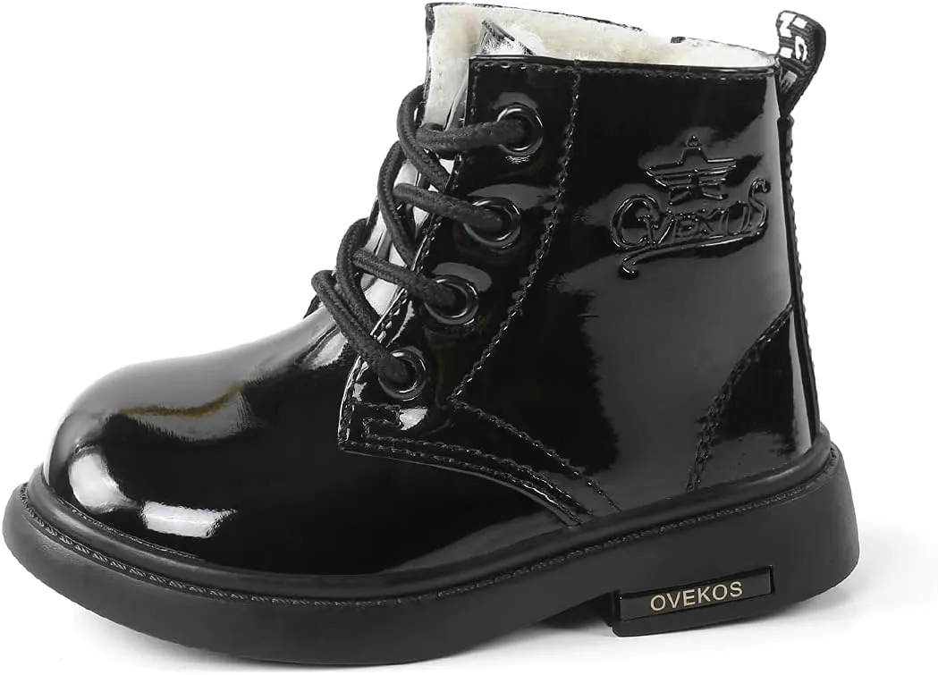 seticeo Boys Girls Side Zipper Ankle Boots Lace Up Waterproof Combat Boot Winter Low Heel Faux Fur Lined Snow Boots (Toddler/Little Kids/Big Kids)