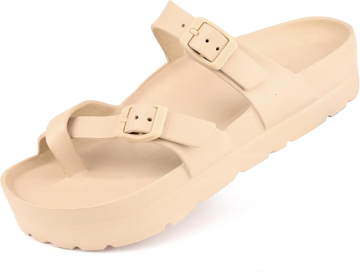 seticeo Women's Platform Flip Flops Sandals with Arch Support, Adjustable Double Buckle Slip on Slides, Summer Lightweight Beach Eva Cushion Flat Sandals