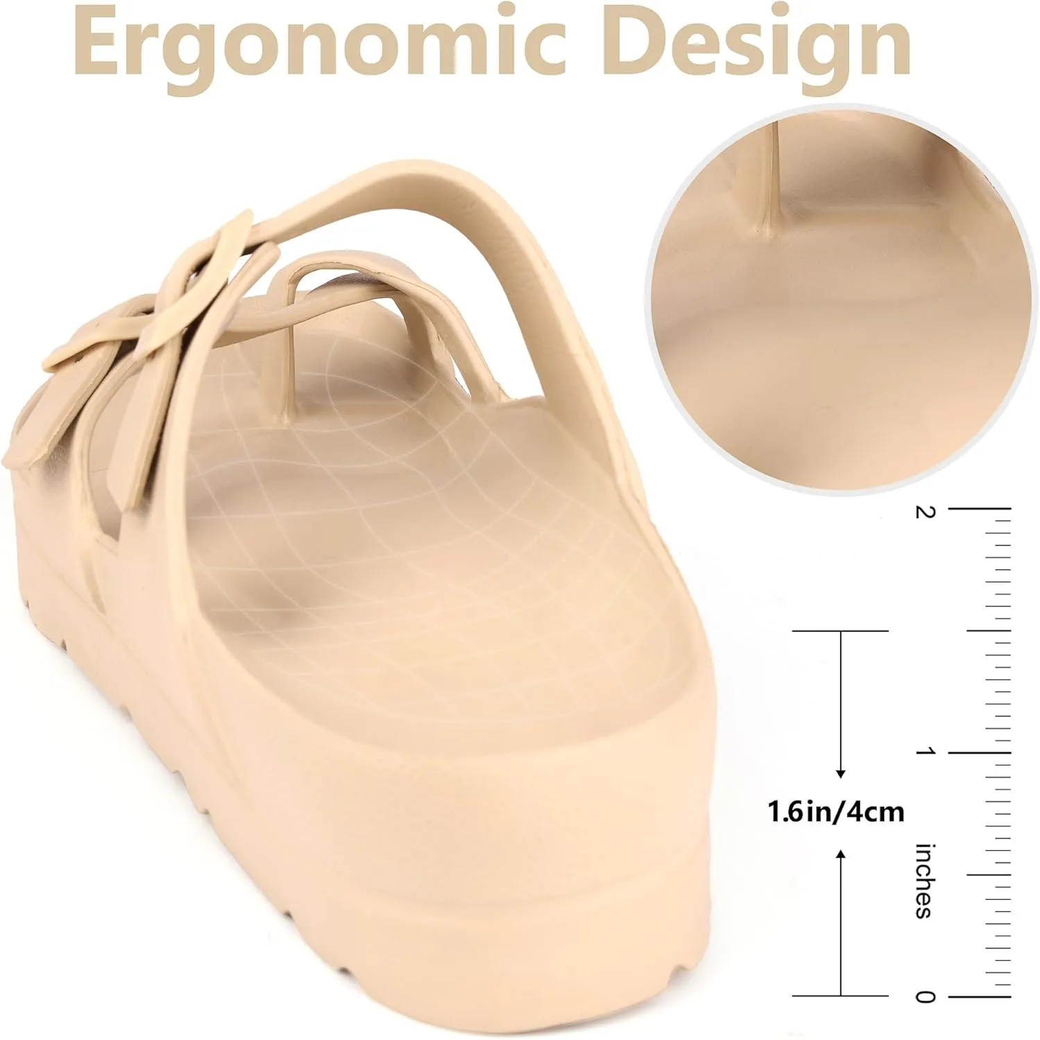 seticeo Women's Platform Flip Flops Sandals with Arch Support, Adjustable Double Buckle Slip on Slides, Summer Lightweight Beach Eva Cushion Flat Sandals