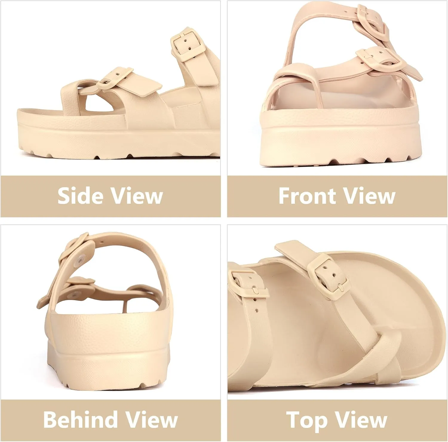 seticeo Women's Platform Flip Flops Sandals with Arch Support, Adjustable Double Buckle Slip on Slides, Summer Lightweight Beach Eva Cushion Flat Sandals
