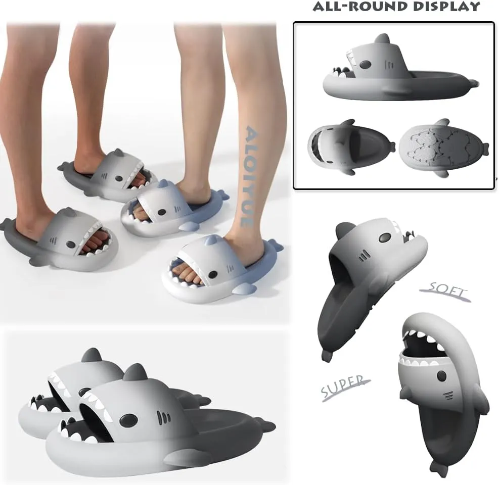Shark Slides Thickness Upgrade Summer Cute Cartoon Shark Slippers for Women Men Non-Slip Open Toe Lightweight Sole Sandals Casual Unisex Beach Shoes