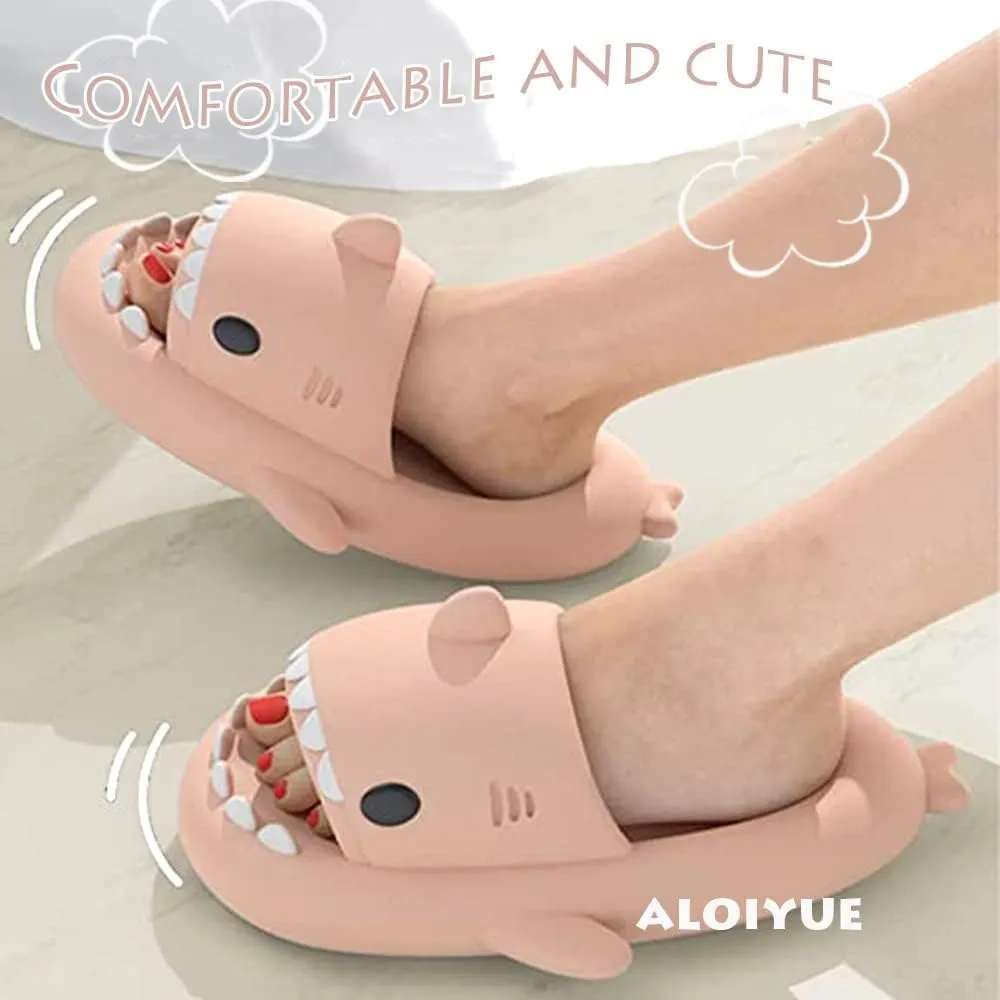 Shark Slides Thickness Upgrade Summer Cute Cartoon Shark Slippers for Women Men Non-Slip Open Toe Lightweight Sole Sandals Casual Unisex Beach Shoes
